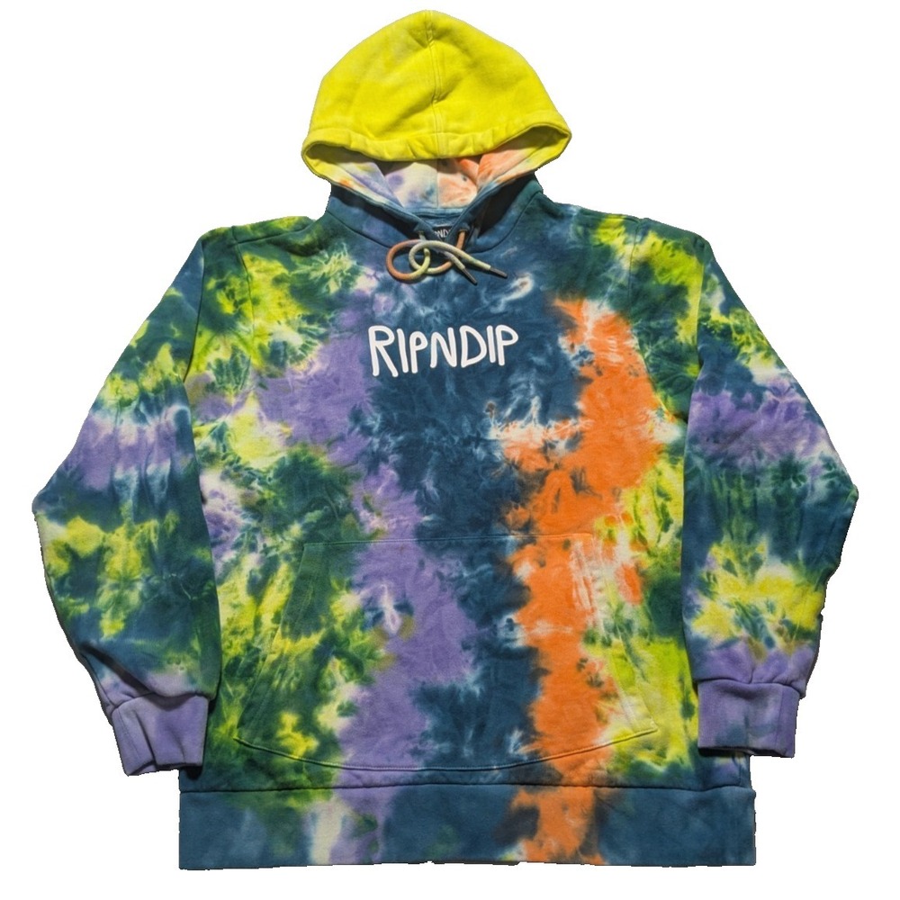 RIPNDIP Spellout Logo Tie Dye Men‎ Small Cotton Pull Over Hoodie